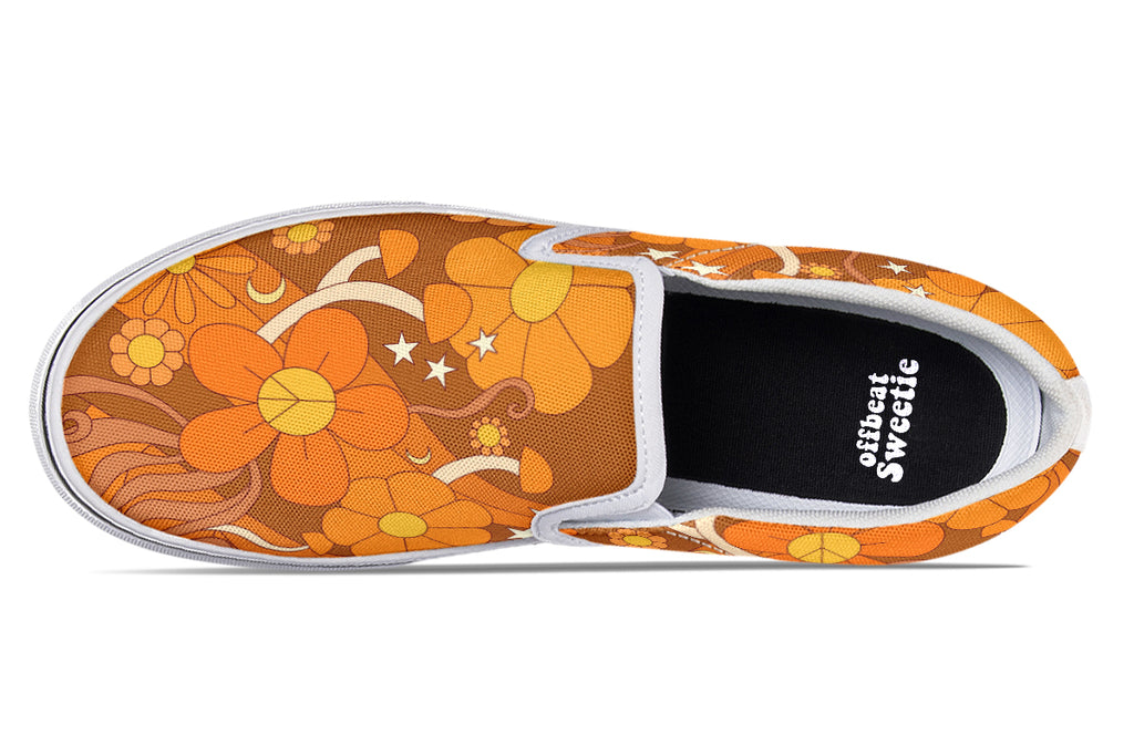 Molly's Orange Retro Daisies Slip Ons