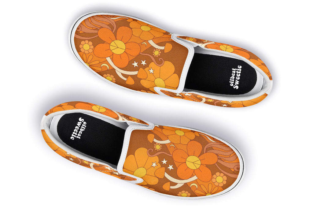 Molly's Orange Retro Daisies Slip Ons