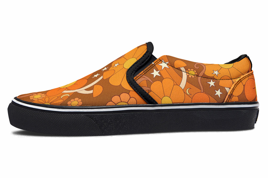 Molly's Orange Retro Daisies Slip Ons
