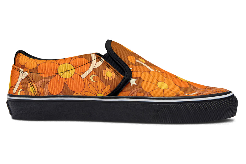 Molly's Orange Retro Daisies Slip Ons