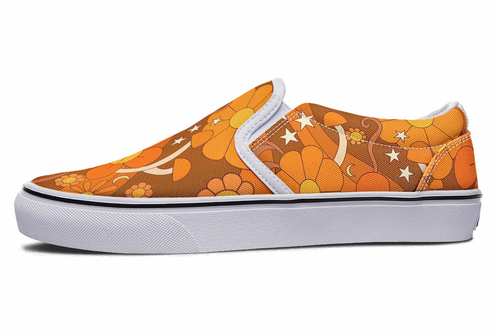 Molly's Orange Retro Daisies Slip Ons