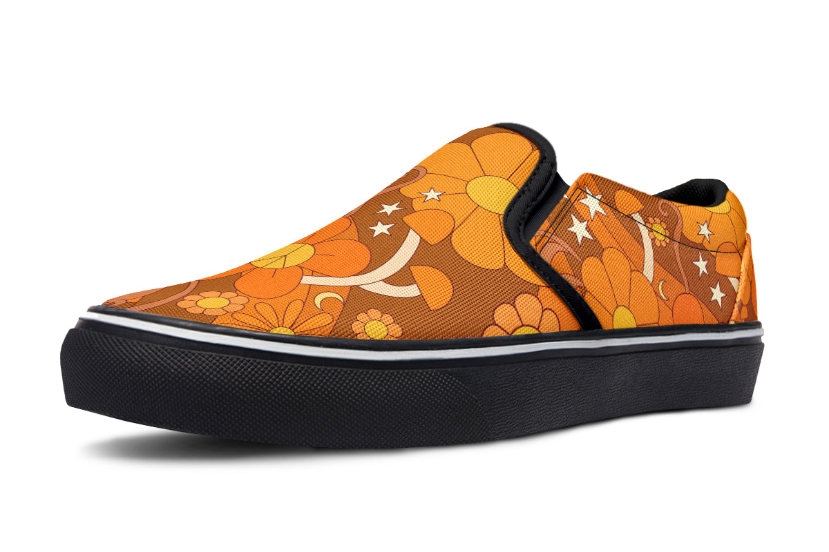 Molly's Orange Retro Daisies Slip Ons