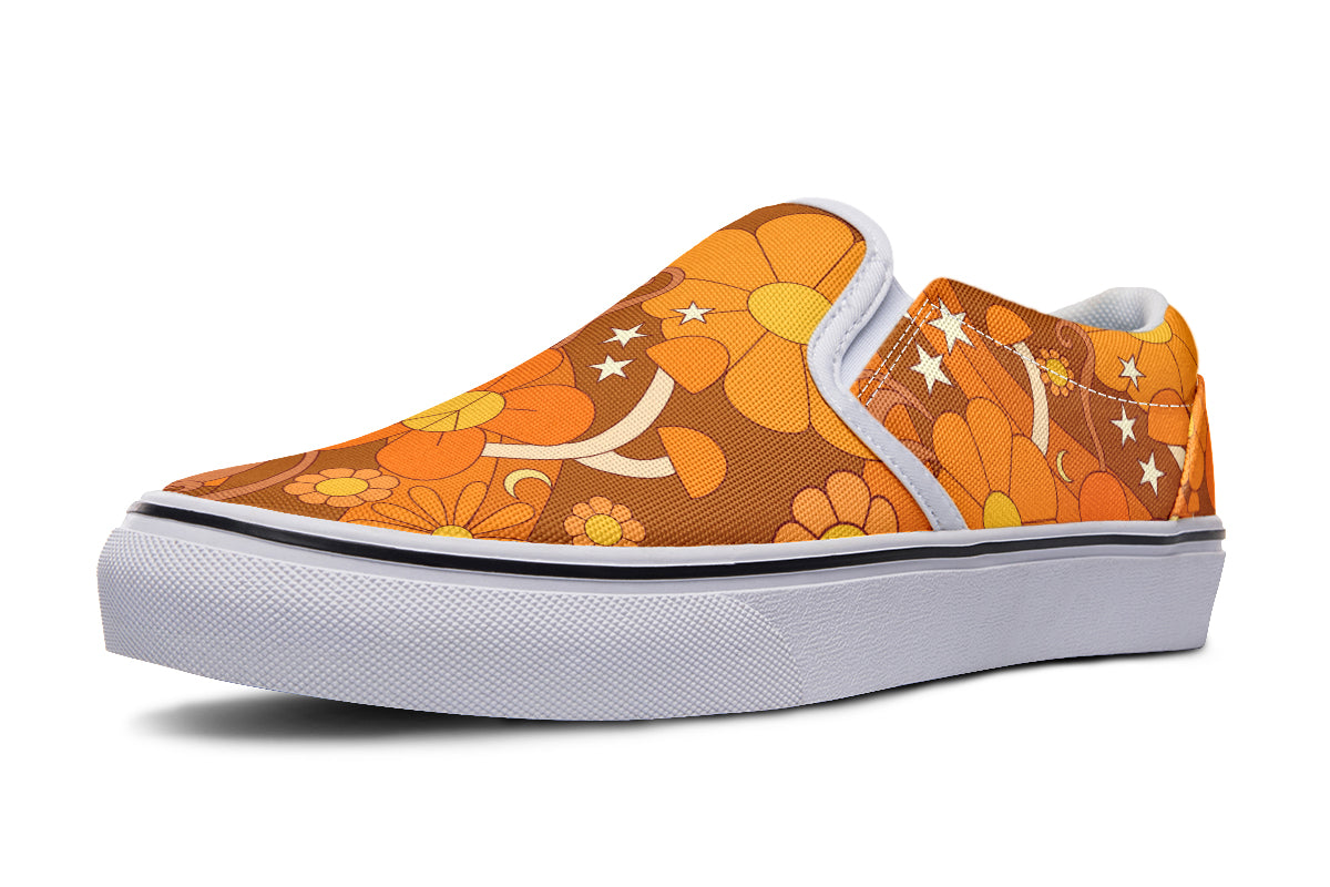 Molly's Orange Retro Daisies Slip Ons