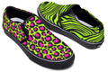 Neon Leopard x Neon Zebra Green Mismatch Slip Ons