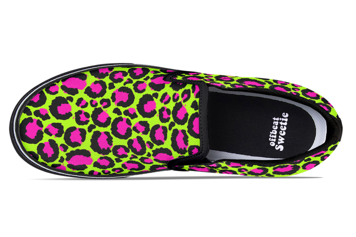 Neon Leopard x Neon Zebra Green Mismatch Slip Ons