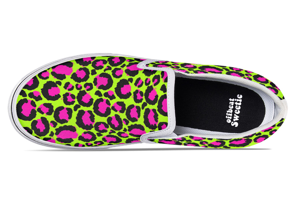 Neon Leopard x Neon Zebra Green Mismatch Slip Ons