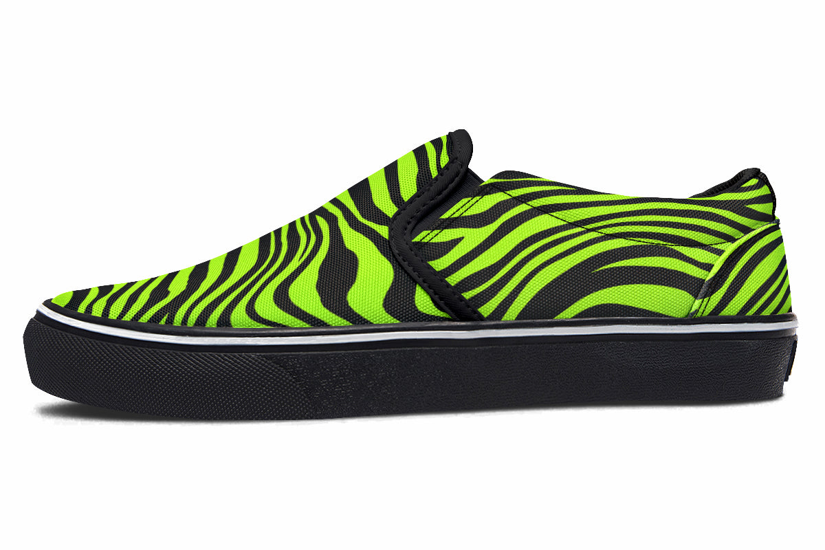 Neon Leopard x Neon Zebra Green Mismatch Slip Ons