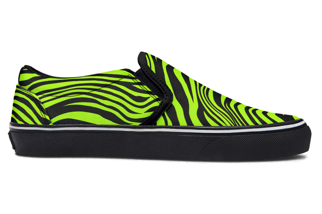 Neon Leopard x Neon Zebra Green Mismatch Slip Ons