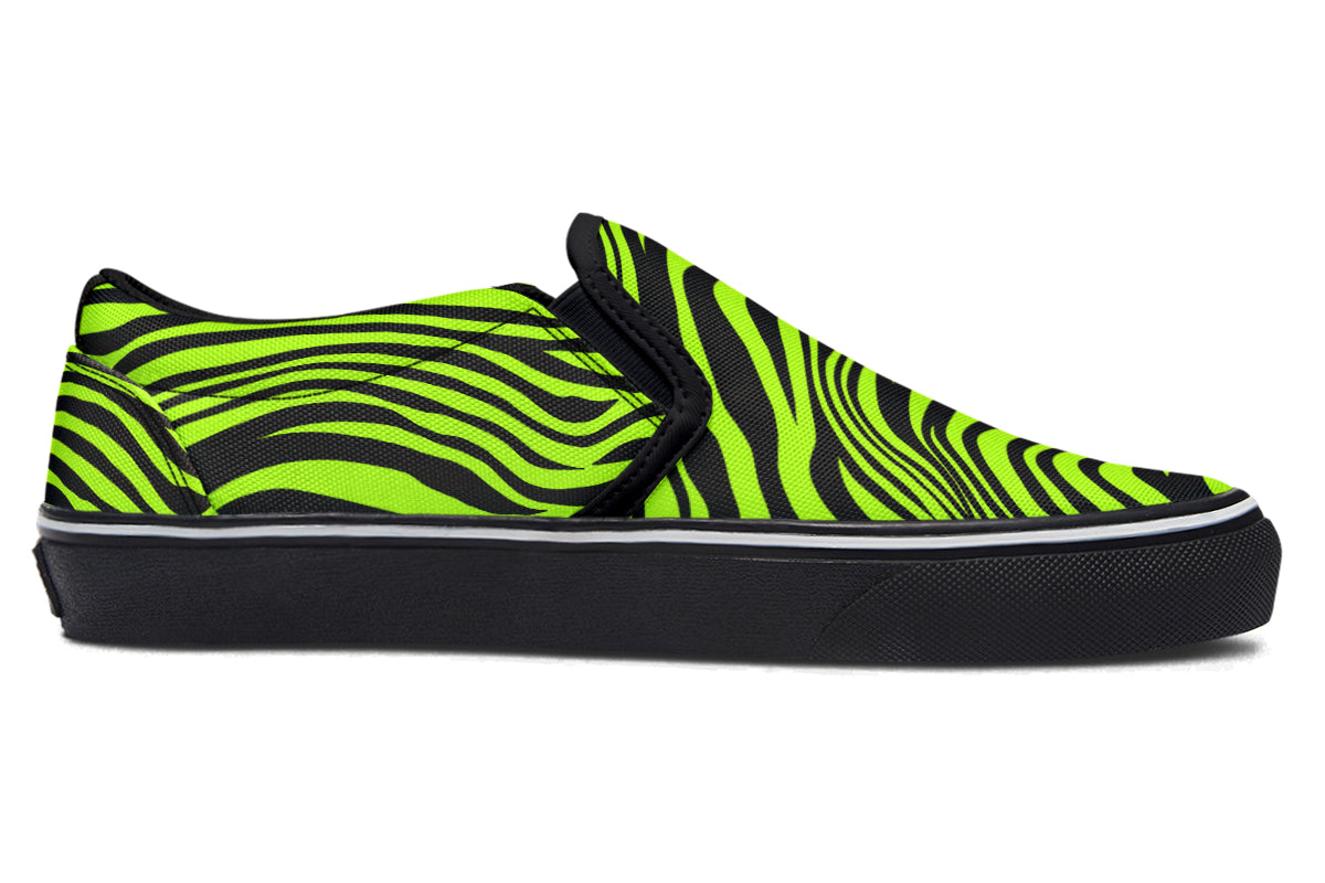 Neon Leopard x Neon Zebra Green Mismatch Slip Ons