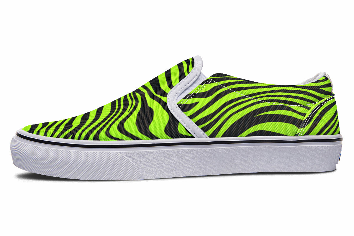 Neon Leopard x Neon Zebra Green Mismatch Slip Ons