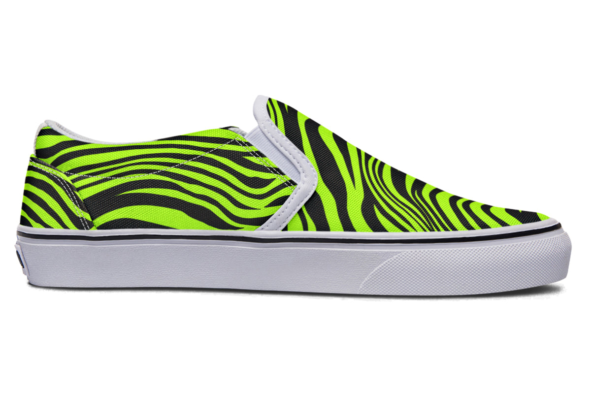 Neon Leopard x Neon Zebra Green Mismatch Slip Ons