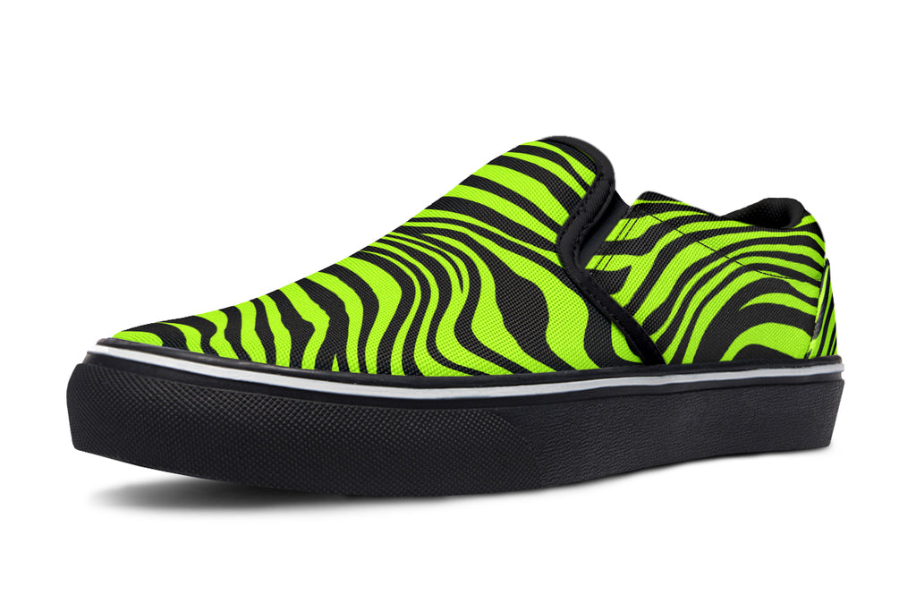 Neon Leopard x Neon Zebra Green Mismatch Slip Ons