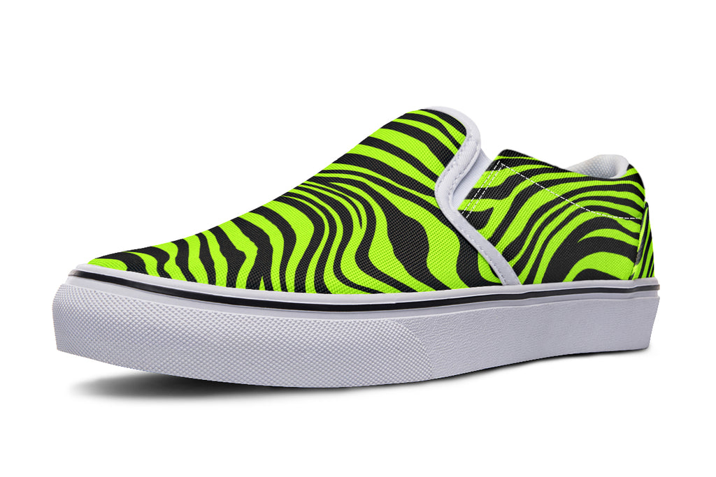 Neon Leopard x Neon Zebra Green Mismatch Slip Ons