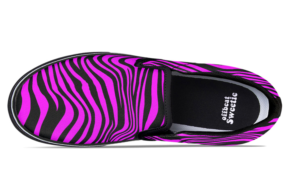 Neon Zebra Fuchsia Slip Ons