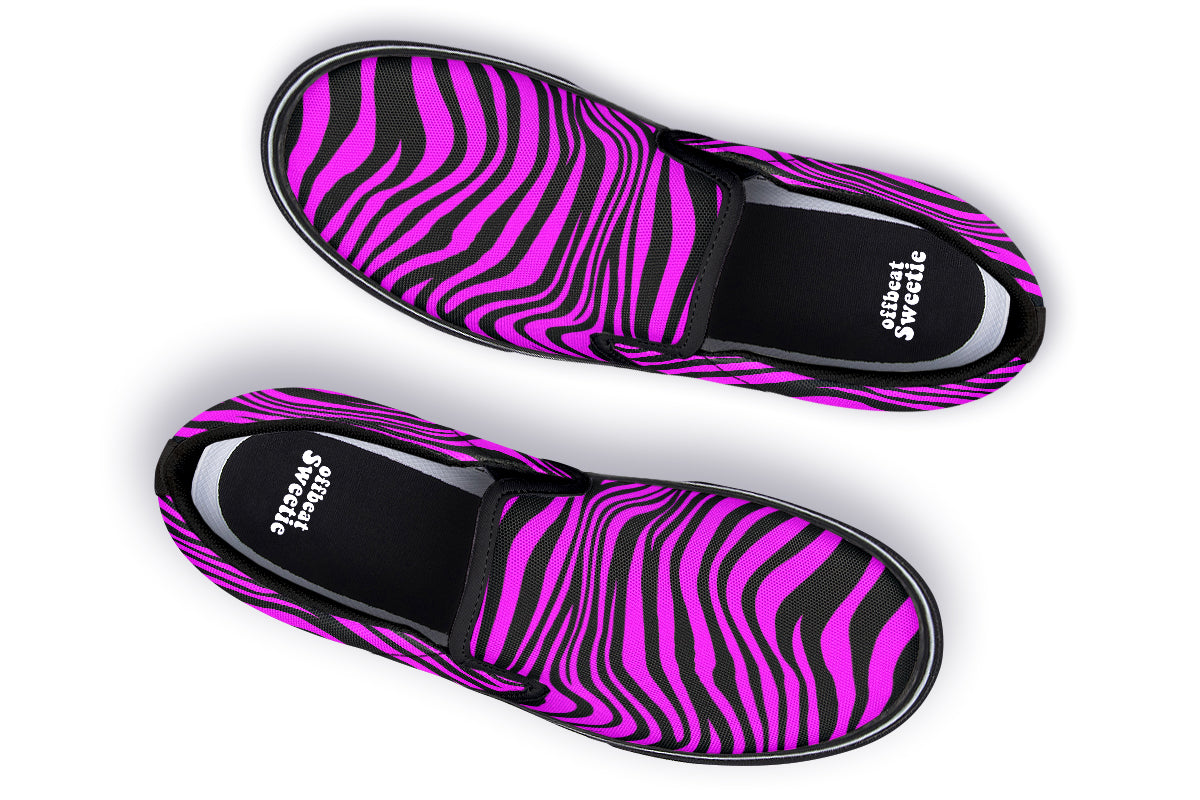 Neon Zebra Fuchsia Slip Ons