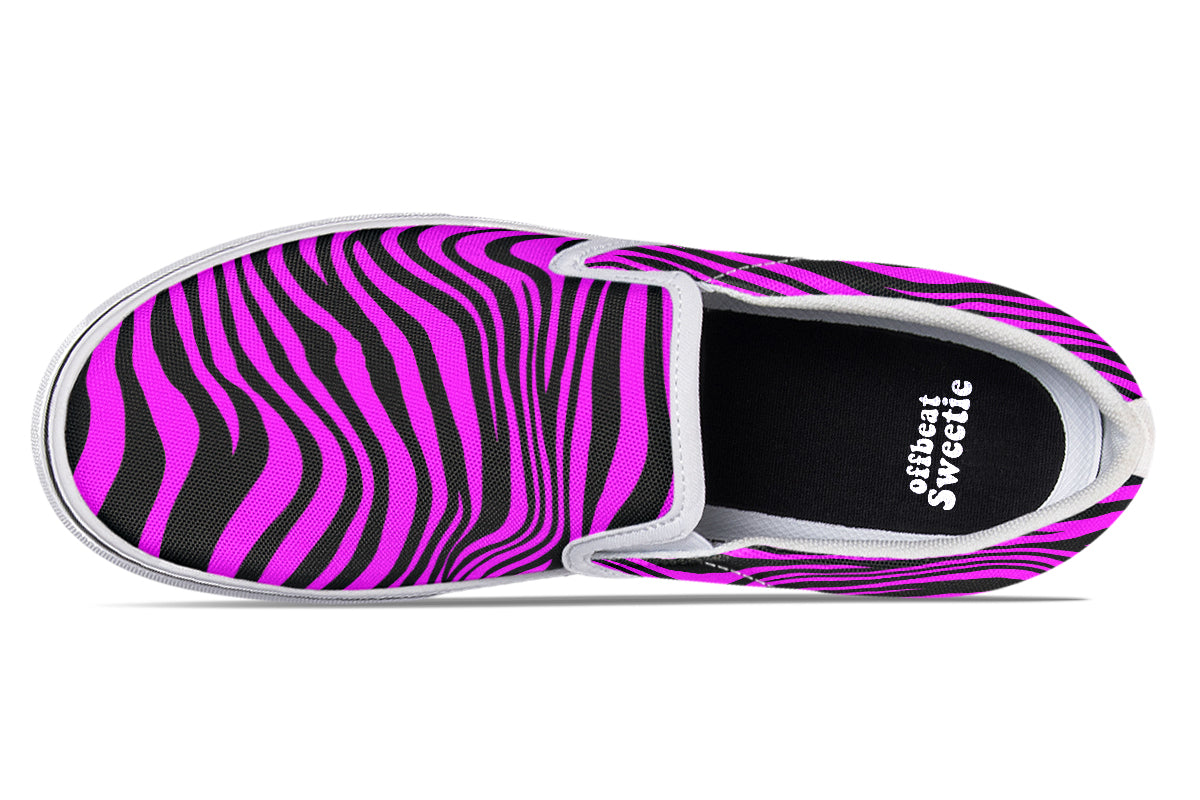 Neon Zebra Fuchsia Slip Ons