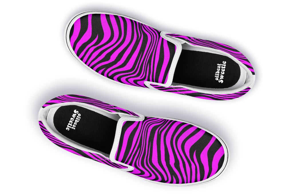 Neon Zebra Fuchsia Slip Ons