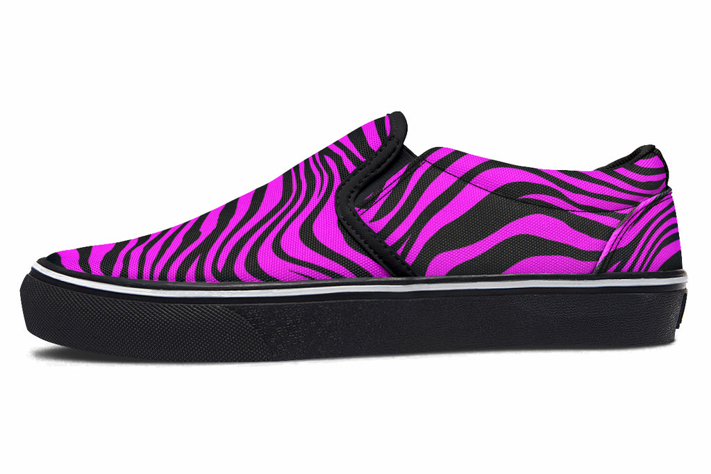 Neon Zebra Fuchsia Slip Ons