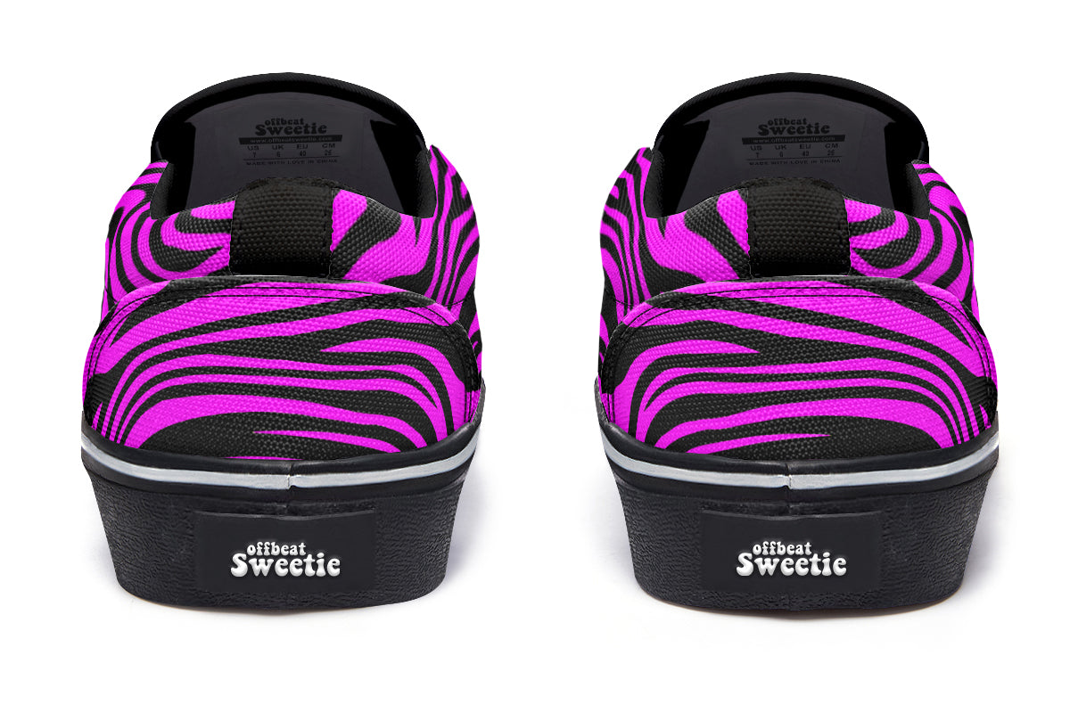 Neon Zebra Fuchsia Slip Ons