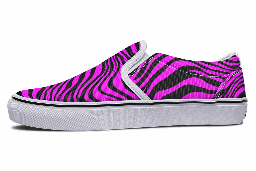 Neon Zebra Fuchsia Slip Ons