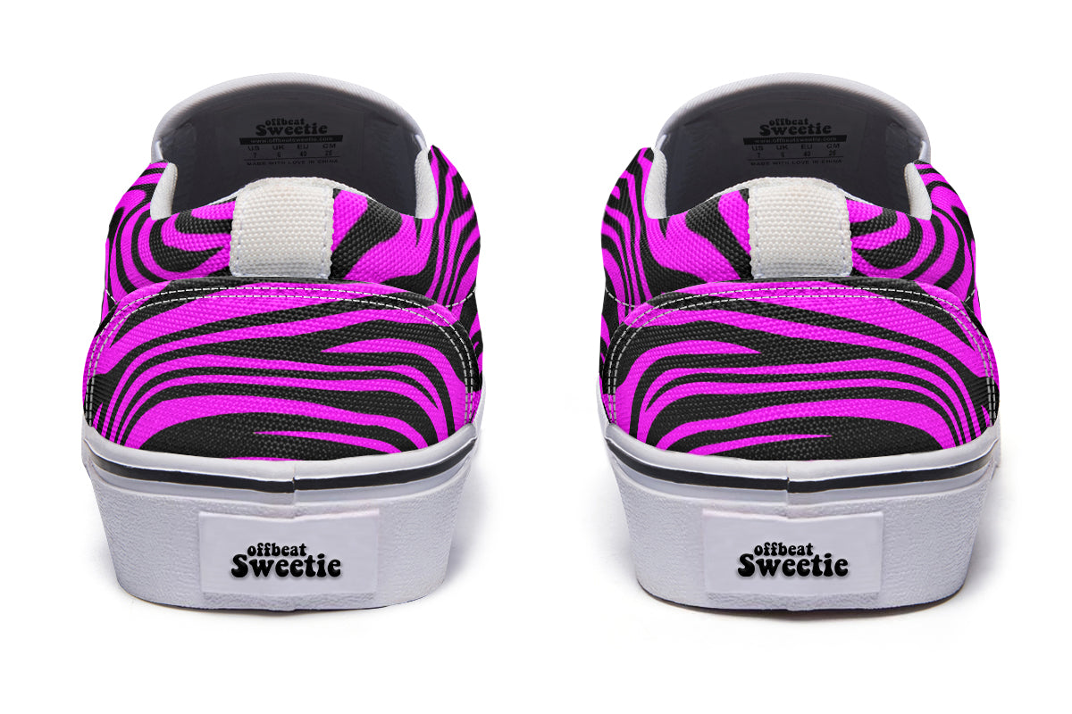 Neon Zebra Fuchsia Slip Ons