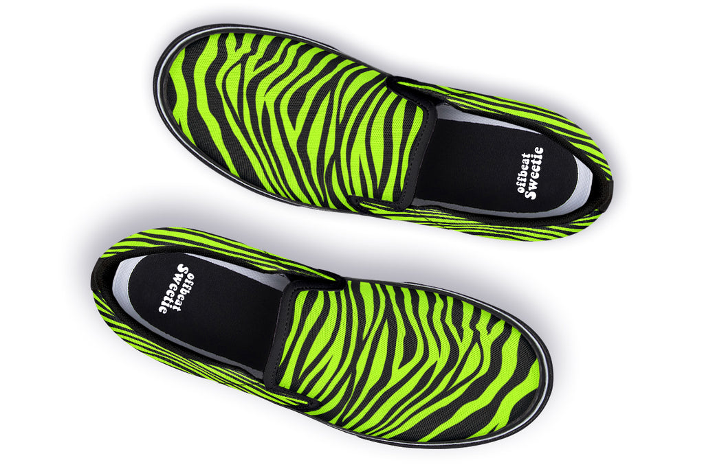 Neon Zebra Slip Ons - Offbeat Sweetie