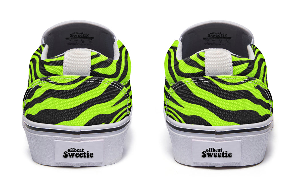 Neon Zebra Slip Ons - Offbeat Sweetie