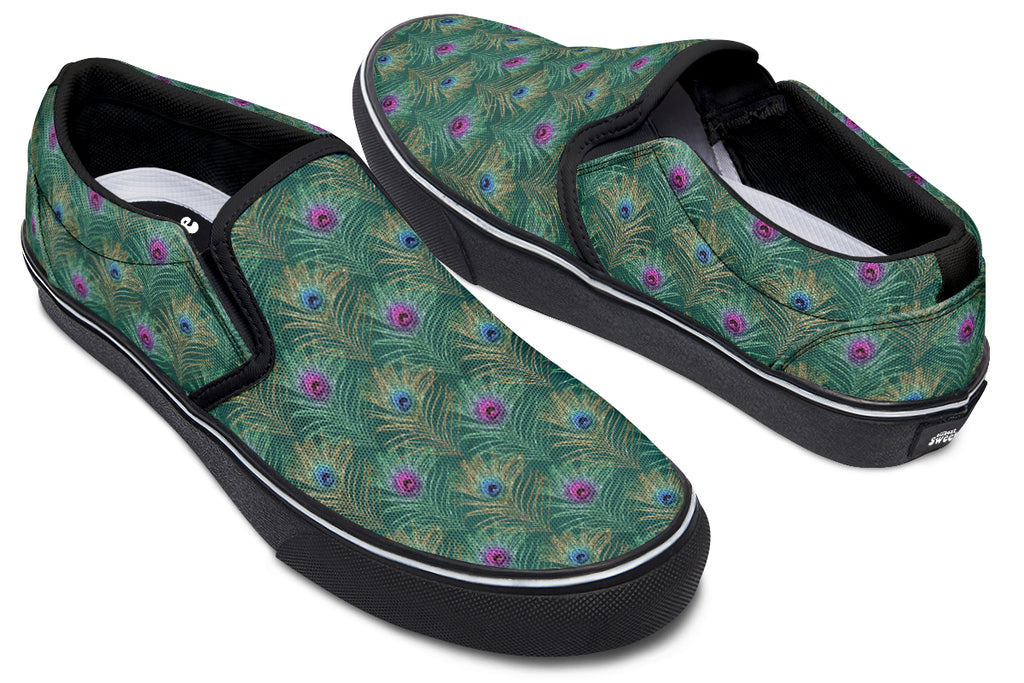 Peacock Feathers Slip Ons - Offbeat Sweetie