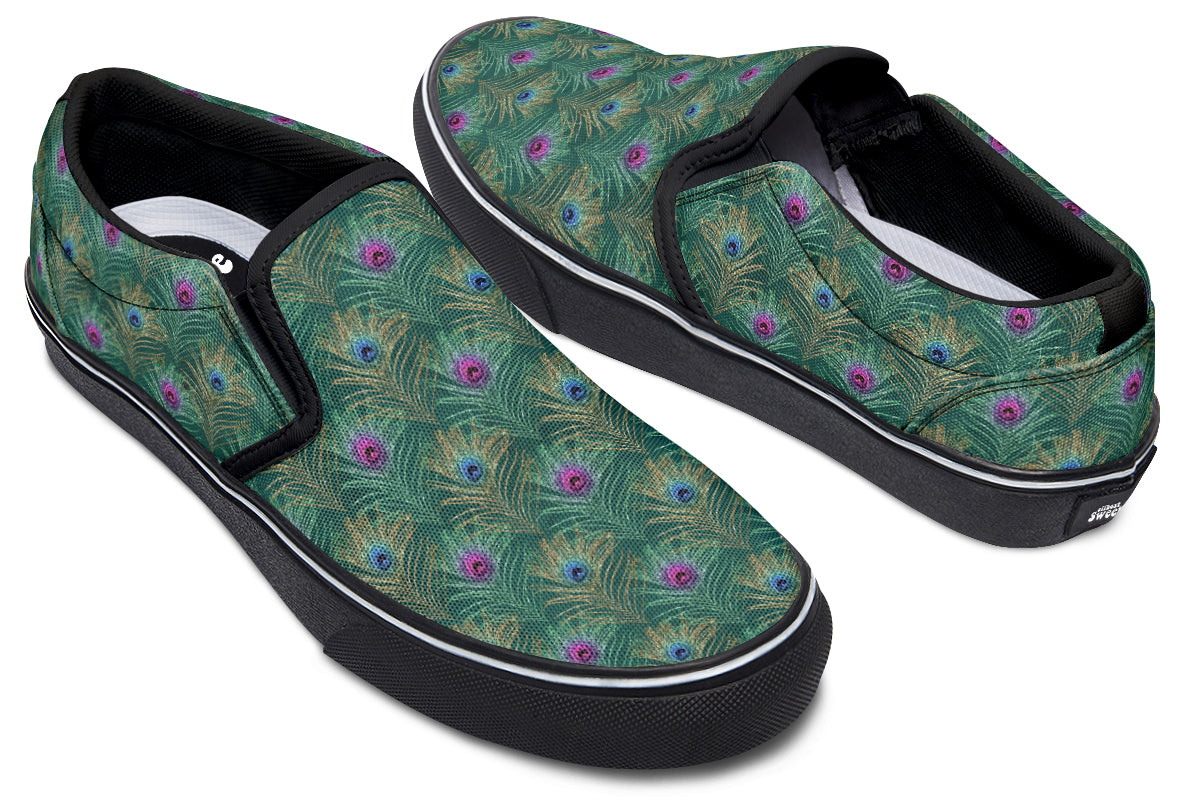 Peacock Feathers Slip Ons - Offbeat Sweetie