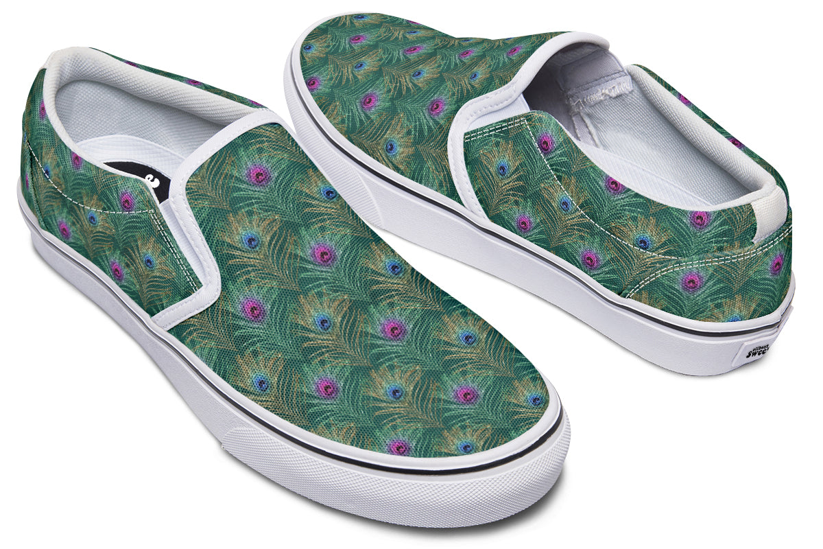 Peacock Feathers Slip Ons - Offbeat Sweetie