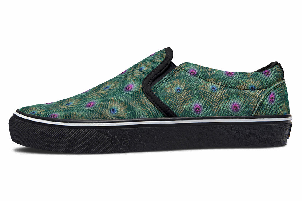 Peacock Feathers Slip Ons - Offbeat Sweetie