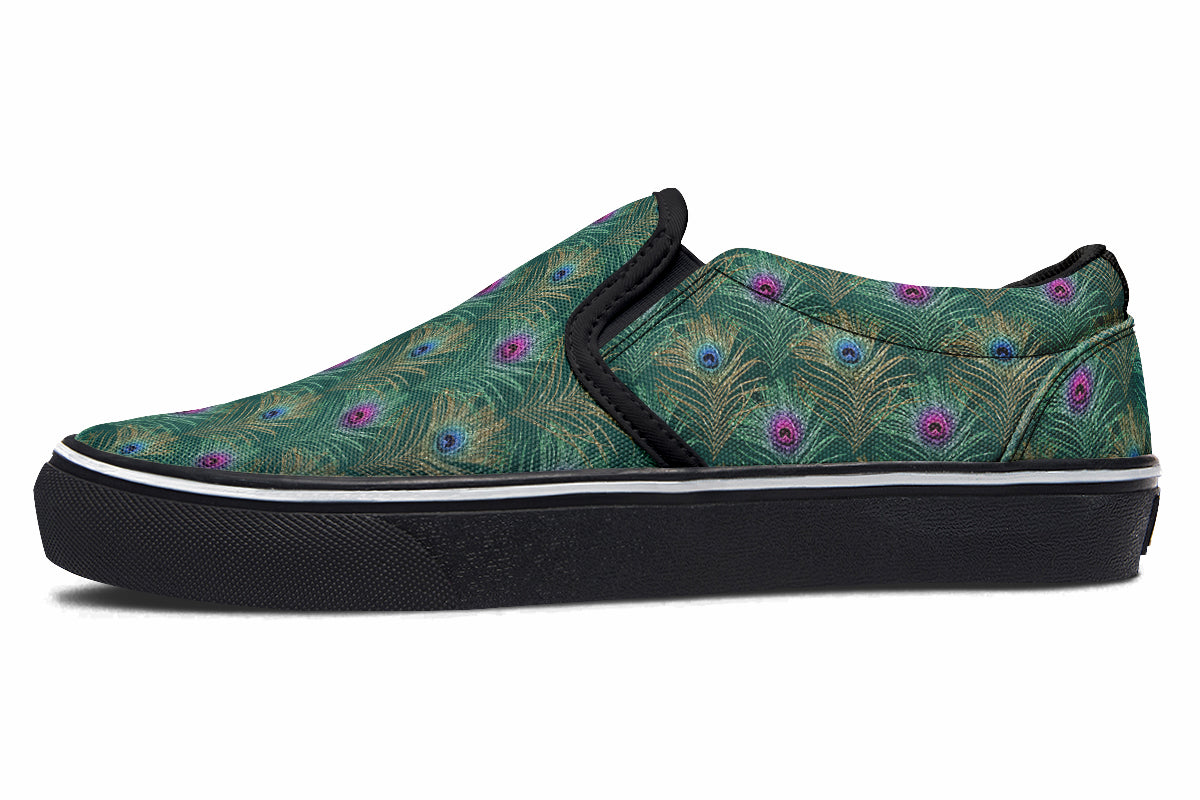 Peacock Feathers Slip Ons - Offbeat Sweetie