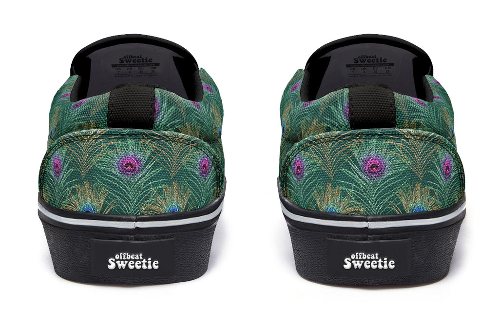 Peacock Feathers Slip Ons - Offbeat Sweetie