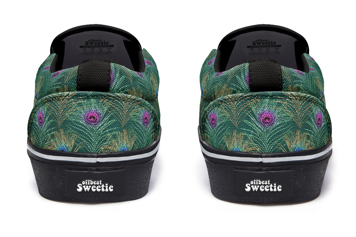 Peacock Feathers Slip Ons - Offbeat Sweetie