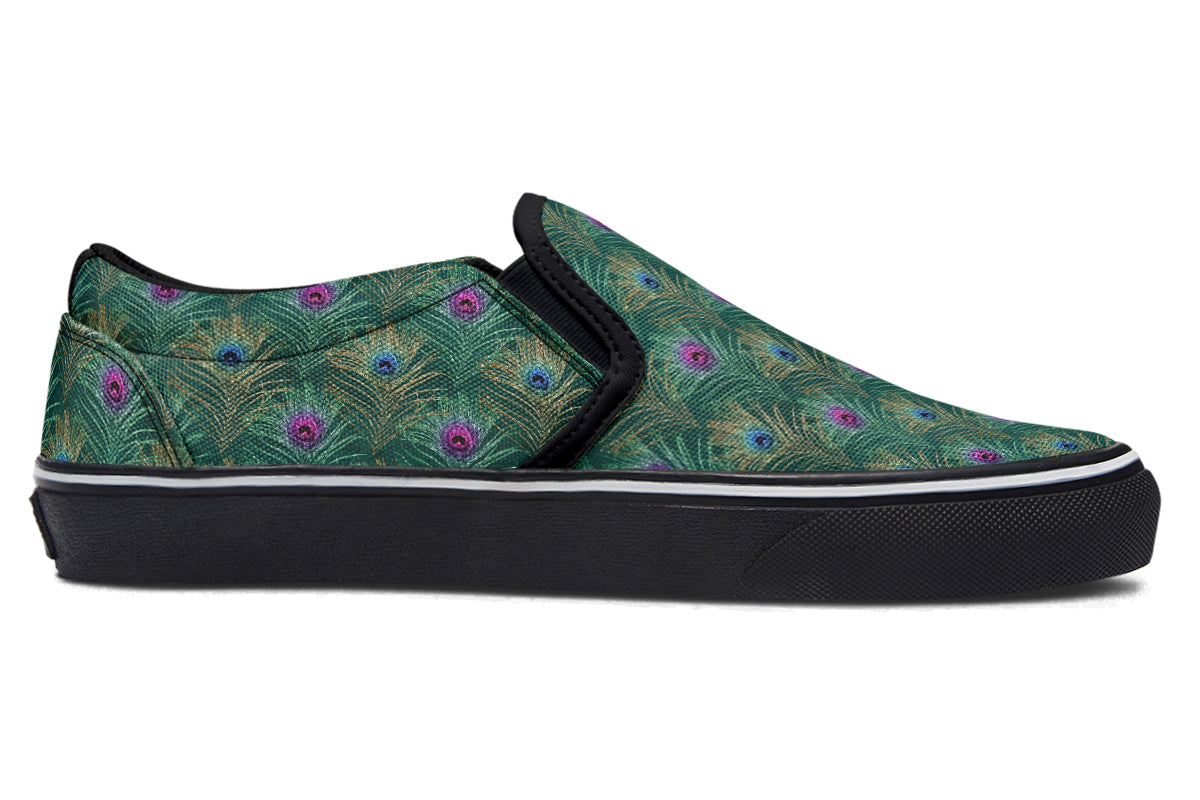Peacock Feathers Slip Ons - Offbeat Sweetie
