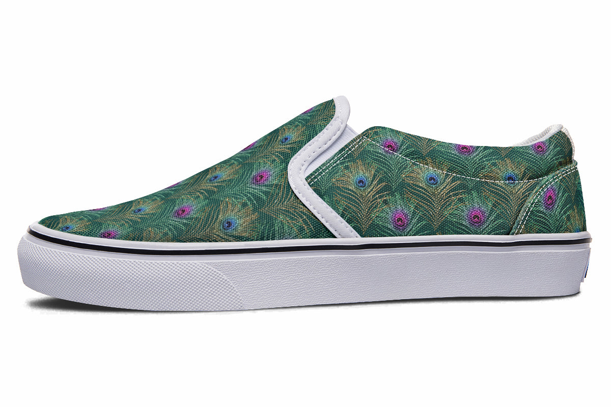 Peacock Feathers Slip Ons - Offbeat Sweetie