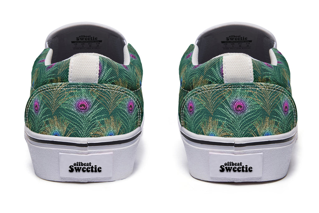 Peacock Feathers Slip Ons - Offbeat Sweetie