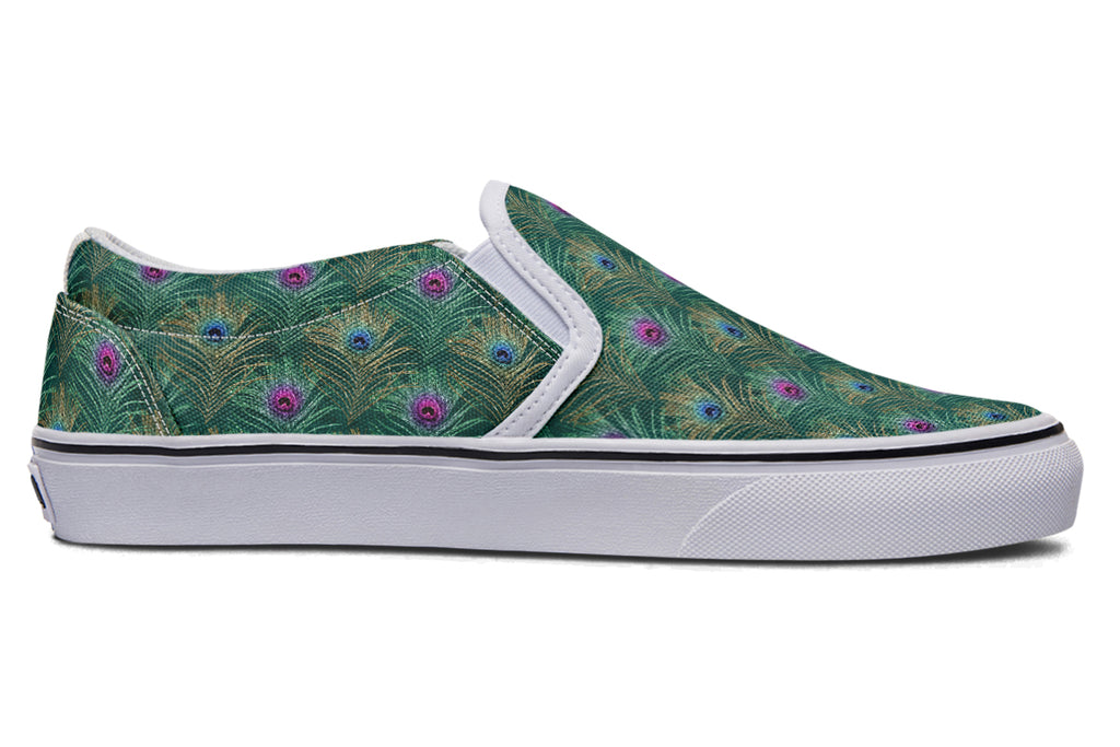 Peacock Feathers Slip Ons - Offbeat Sweetie