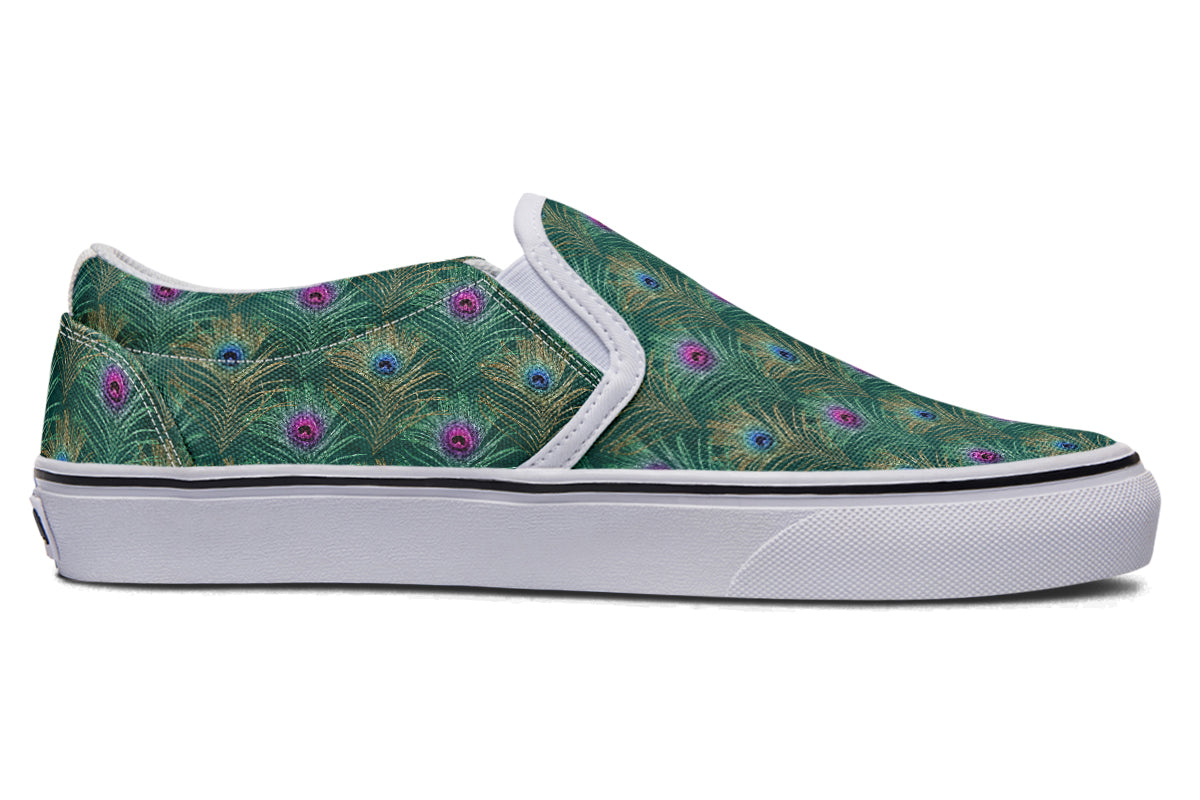 Peacock Feathers Slip Ons - Offbeat Sweetie