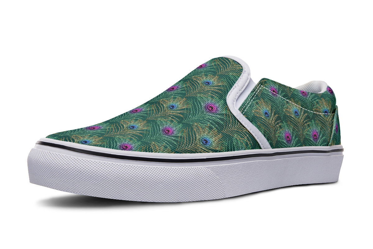Peacock Feathers Slip Ons - Offbeat Sweetie