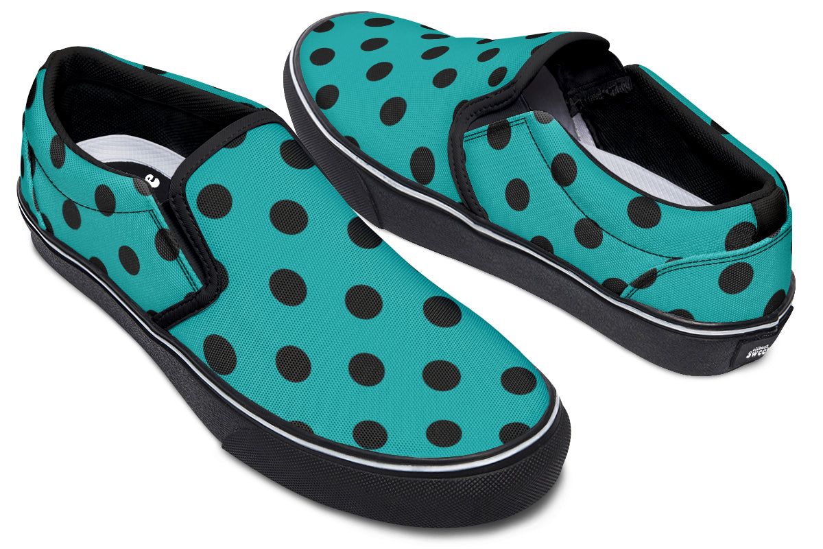 Penny Royal Teal Polka Dot Slip Ons