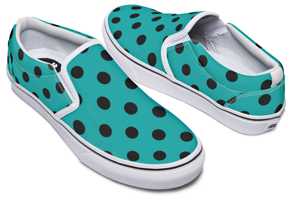 Penny Royal Teal Polka Dot Slip Ons