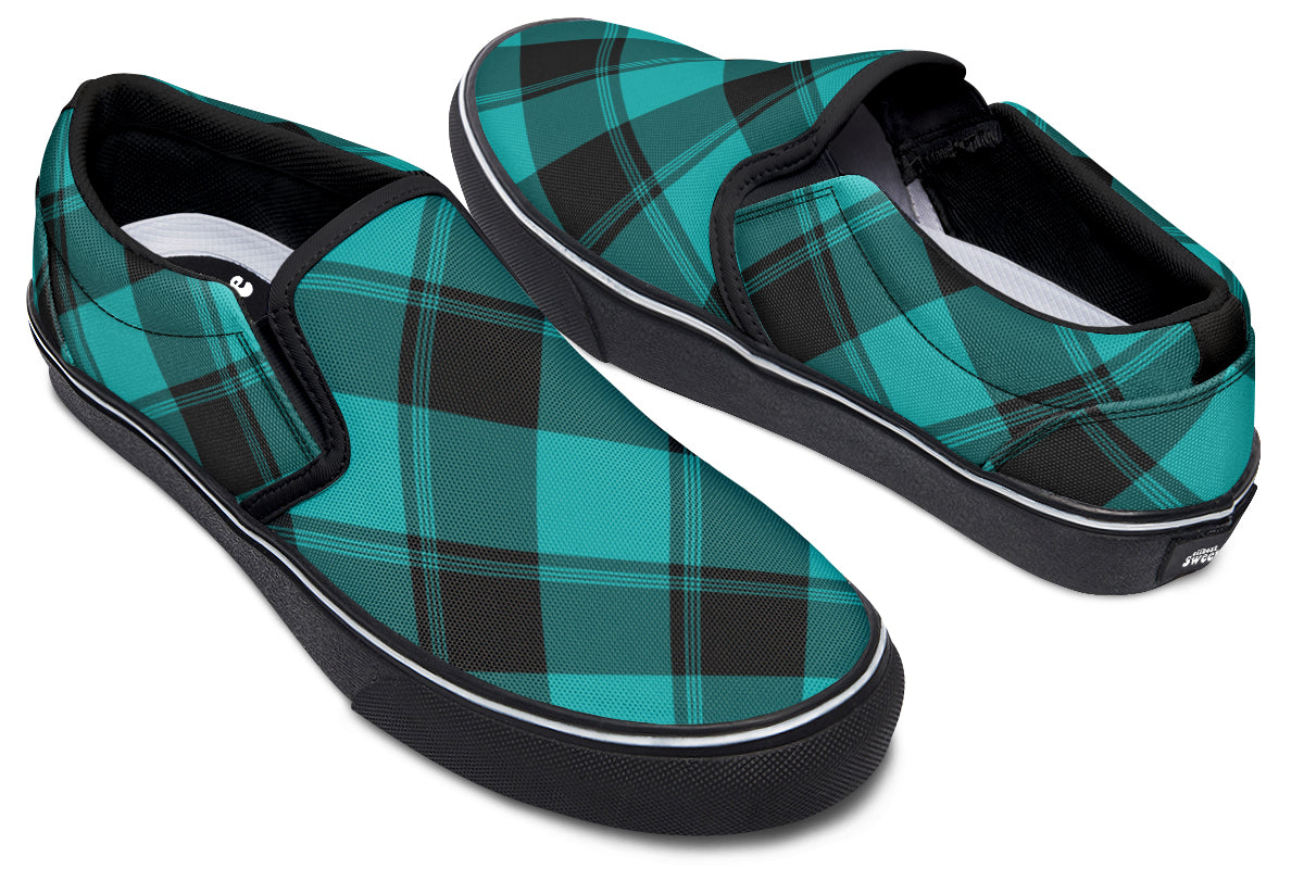 Pennyroyal Teal Plaid Slip Ons