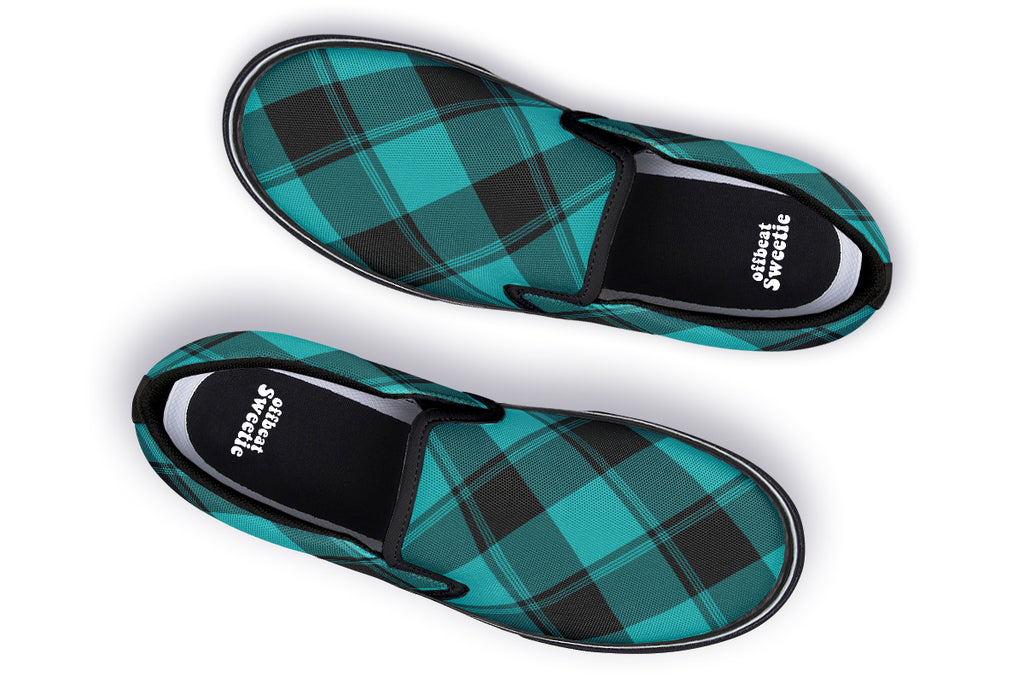 Pennyroyal Teal Plaid Slip Ons