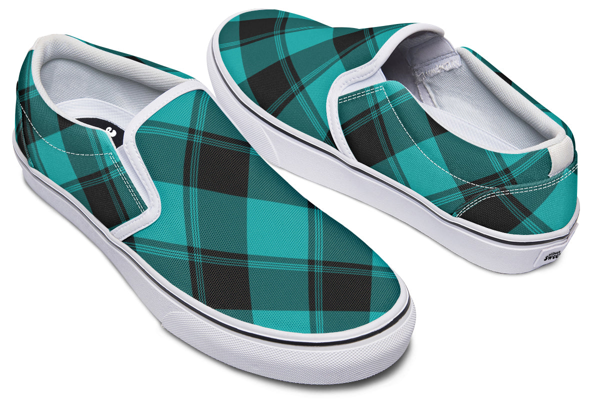 Pennyroyal Teal Plaid Slip Ons