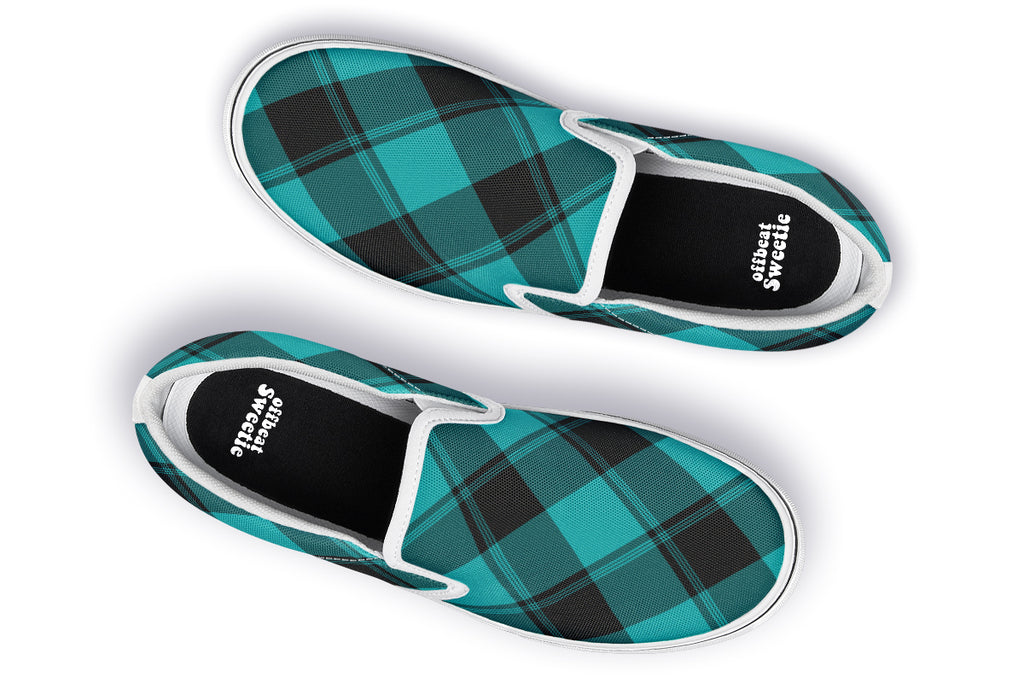 Pennyroyal Teal Plaid Slip Ons