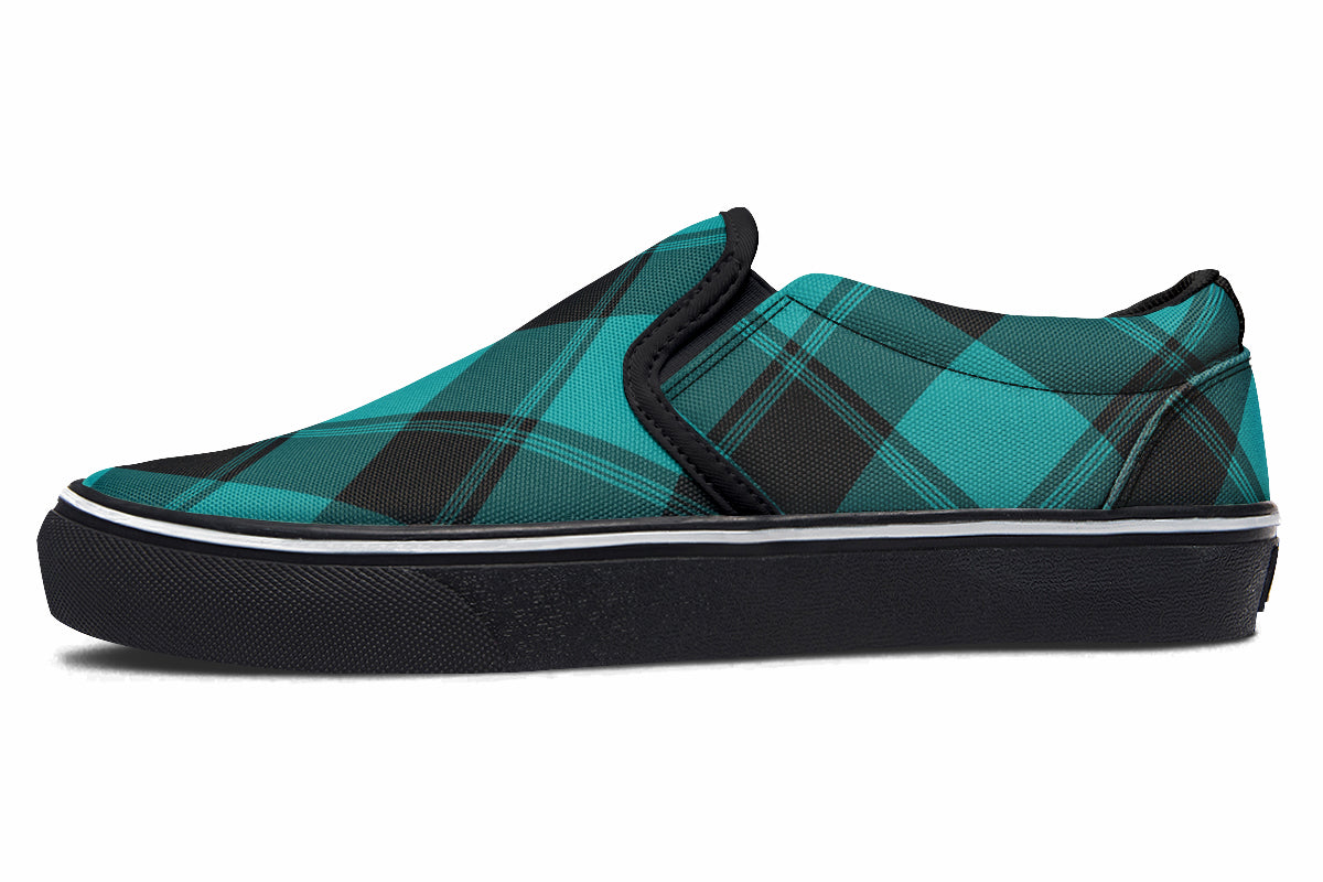 Pennyroyal Teal Plaid Slip Ons