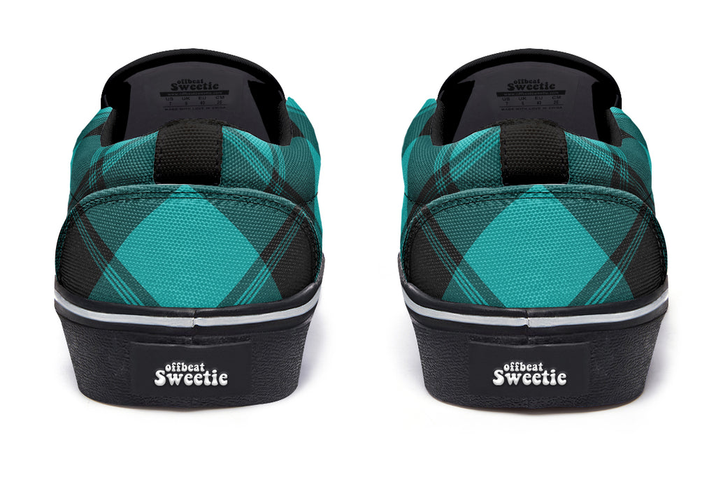 Pennyroyal Teal Plaid Slip Ons
