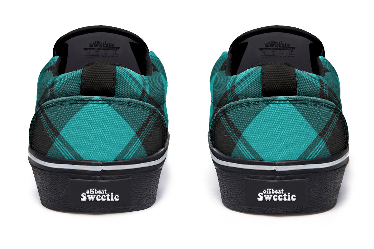 Pennyroyal Teal Plaid Slip Ons
