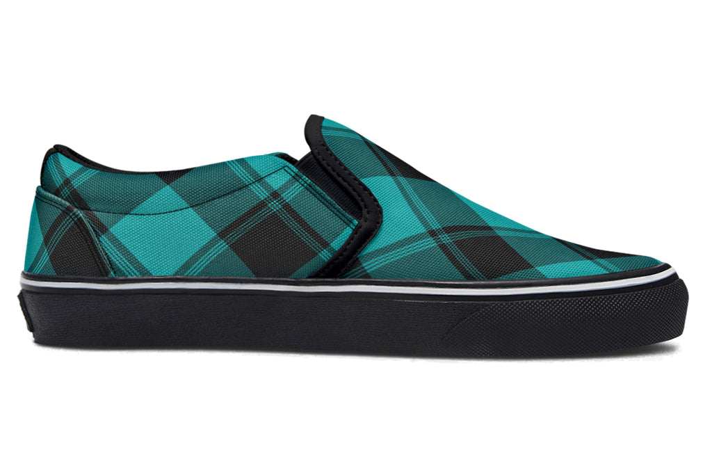 Pennyroyal Teal Plaid Slip Ons